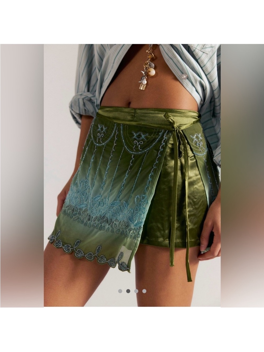 Free People! LaLa Beaded Skort In Blue/Green NWOT!